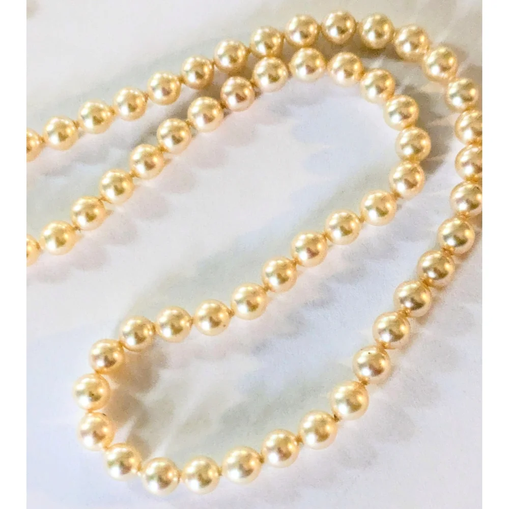 Vintage Gold Over Sterling Silver Knotted Glass Pearl Necklace w Box Clasp 24